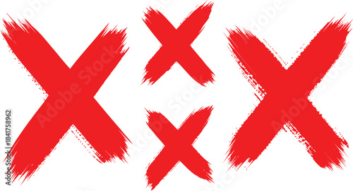 Red cross brush strokes set vector illustration hand drawn painted x marks on transparent background