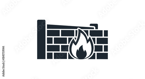 A striking black silhouette of a brick wall with a fiery opening evoking warmth and safety silhouette
