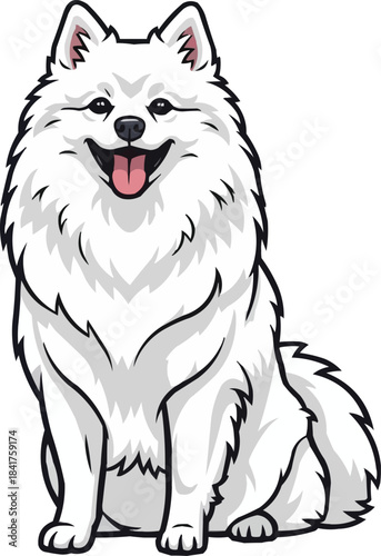 Japanese Spitz dog sitting happy panting smiling pose