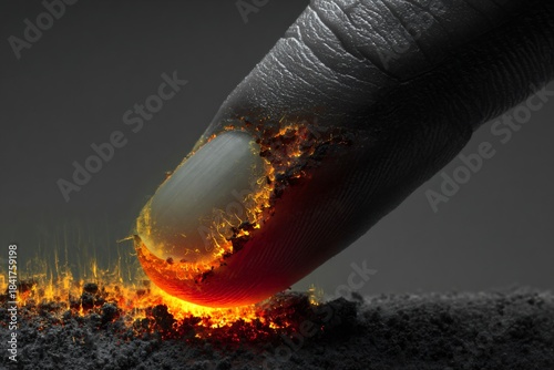 Conceptual image showcasing a finger touching the surface, causing a burning sensation and emitting fiery sparks.