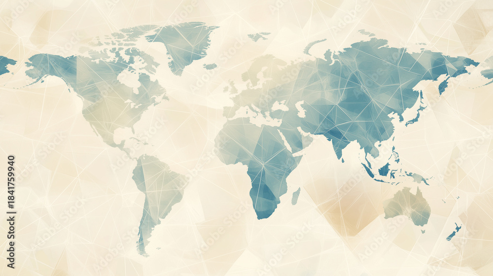 Obraz premium Geometric world map design in soft colors for geographic representation and educational purposes