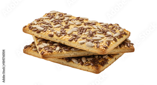 Stack of delicious chocolate chip and nut bars on transparent background