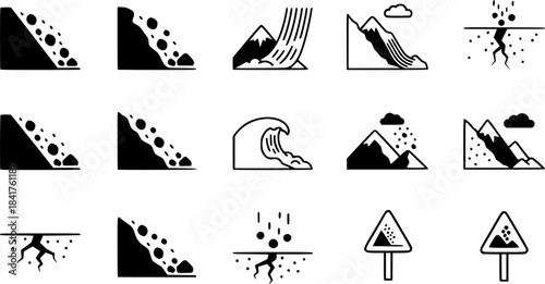 Collection of Landslide and Avalanche Icons
