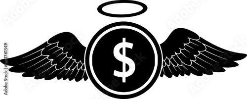 Angelic Dollar Coin Icons with Wings and Halos
