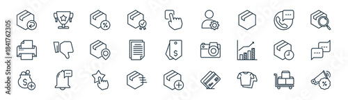 linear ecommerce icon pack. vector thin line icons collection such as stock, trophy, discount, phone call, list, chat, add, discount