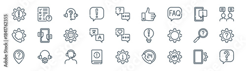 linear support icon pack. vector thin line icons collection such as tings, checklist, customer support, information, translate, question, information, question