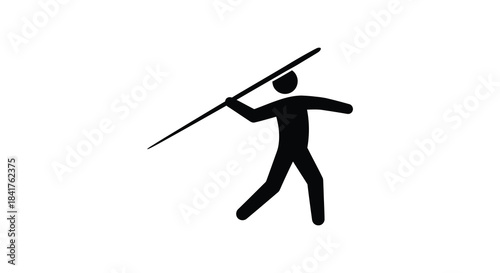 A minimalist depiction of a person holding a long spear or pole striking a pose silhouette
