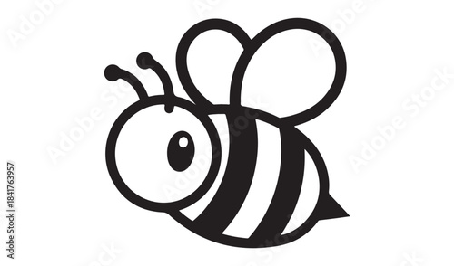Simple black and white bee icon isolated on