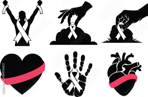 Breast Cancer Awareness Pink Ribbon Silhouette Clipart SVG Design. Hope Ribbon, Support Woman Illustration.