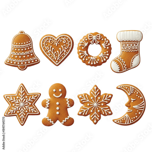 Christmas Gingerbread Cookies Assortment with White Icing Decorations background