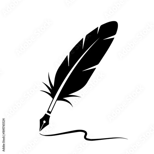 Antique quill pen and inkwell isolated on light background for calligraphy writing and literature