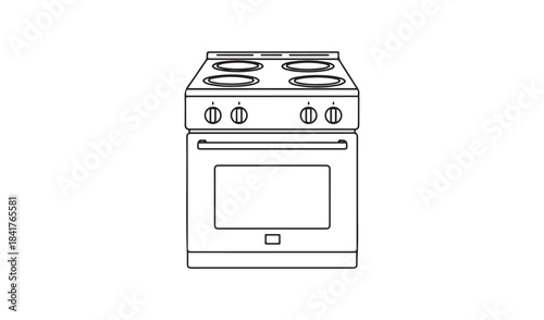 Simple line drawing of a four burner electric stove on white
