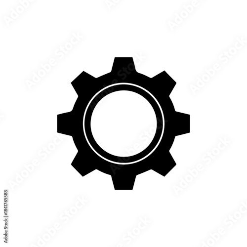 Vector illustration of a metal gear icon representing mechanical engineering, industrial technology, and machine power
