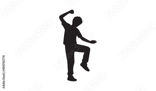 Silhouette of a person dancing on one leg isolated on