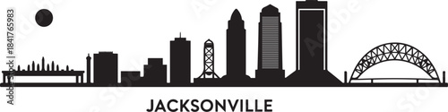 Jacksonville skyline. Travel Jacksonville famous landmarks. design Vector black silhouette