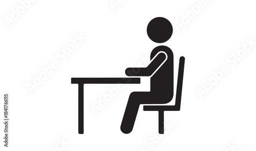 Person sitting at desk working on computer isolated on