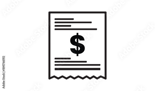 Dollar sign icon on receipt template isolated on