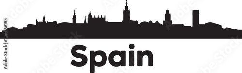 Pamplona Skyline with Spain. design Vector black silhouette