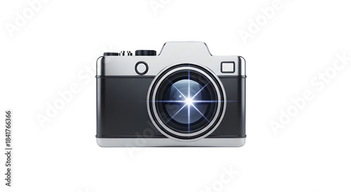 Vintage rangefinder camera with lens flare isolated on transparent background
