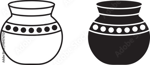 Outline and Solid Black Ancient Pottery Vase with Decorative Band ceramic clay