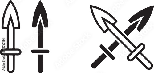 Outline and Solid Black Arrowheads and Crossed Arrows Icon weapon hunting