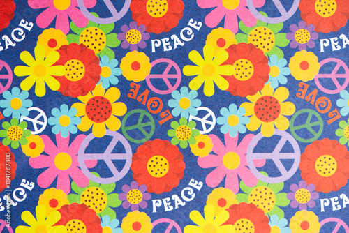 Εκτύπωση καμβά Retro Flower Power Background, Seamless Wallpaper Design with Psychedelic Colors