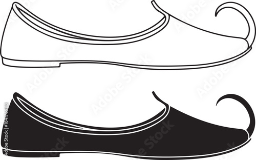 Traditional Indian Mojari Shoe One Outline One Silhouette jutti footwear