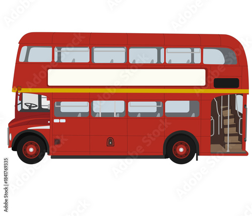 Red  Double-Decker Bus Illustration, Vintage Routemaster Bus 