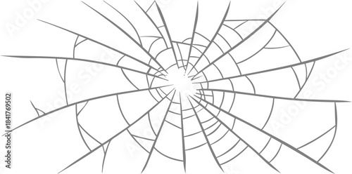 Gray Outline of Shattered Glass Pattern on White Background broken cracked