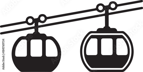 Two Black Cable Car Gondolas Suspended On Cables transportation ski lift