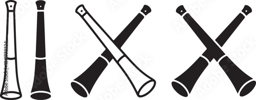 Two Pairs Of Stylized Trumpets And Two Crossed Trumpets In Black And White Icons musical instrument