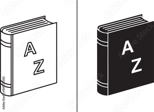 Two Icons of an AZ Book One Outline and One Solid Black AZ book dictionary