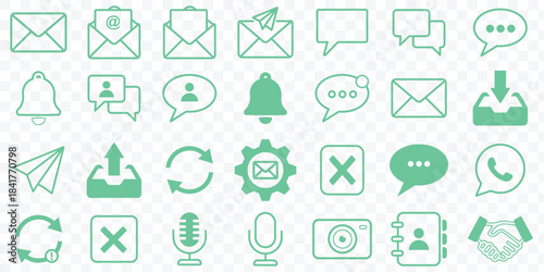 Vector Email and Chat Icon Collection, Envelope, SMS, Bubble, and Contact Signs for App UI. email icon. mail symbol for app. Envelope icon outline pictogram isolated. newsletter web buttons. mail icon