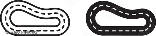 Two stylized icons of a race track or circuit on a white background Keywords: race track, circuit, racing, speed, competition, automotive