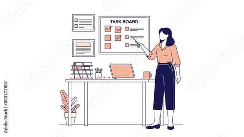 Businesswoman Presenting Task Board in Office Environment for Project Planning and Management