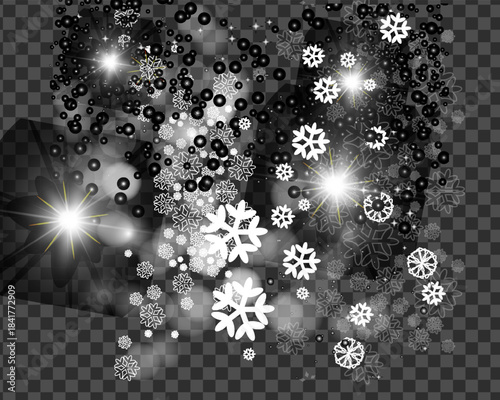 Snowflakes and sparkles on dark background