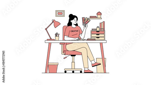 Creative professional designer woman working on a project in a bright office space