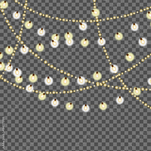 Illuminated string lights on dark background