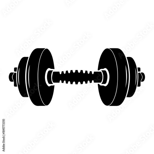 Isolated metal chrome dumbbell for gym fitness training and bodybuilding on a clean white background