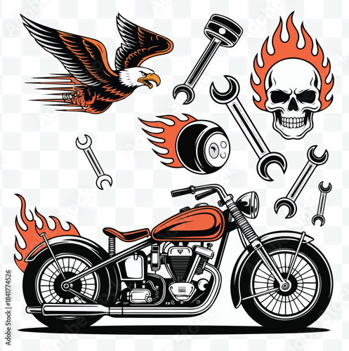 Motorcycle Eagle & Flames Design