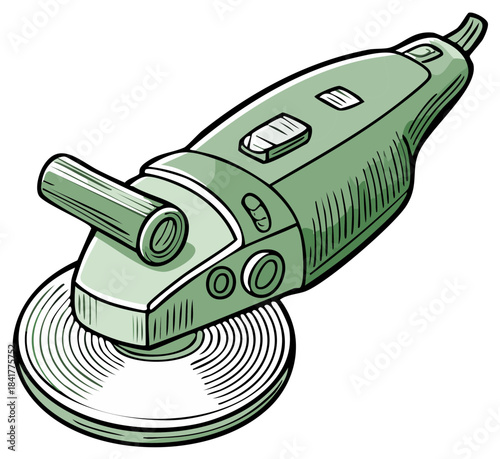 Green Angle Grinder Illustration Hand Drawn Tool