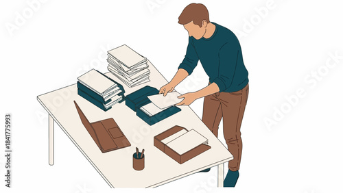 Man Printing Documents in an Office Environment Illustrating a Workflow Process