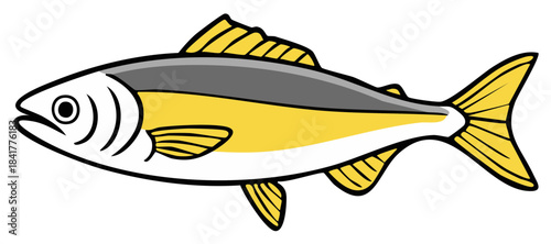 Illustration of a Colorful Tuna Fish Swimming Silhouette of a Marine Animal