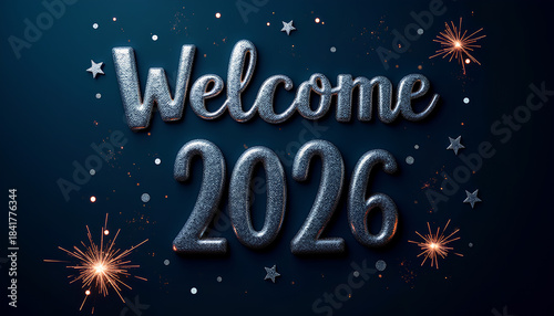 Shiny Silver 3D Happy New Year Text Against a Bright Colorful Festive Backdrop