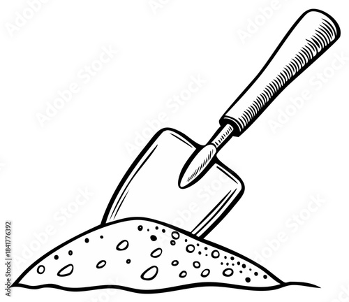 Garden Trowel Digging Into Soil Illustration