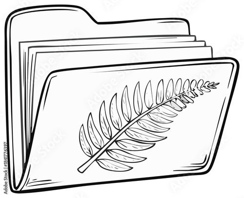 Folder with Fern Leaf Illustration Design for Data Storage or Organization