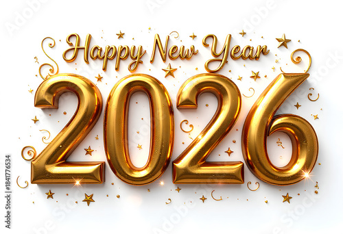 Luxurious 3D Golden Typography Highlighting Happy New Year 2026