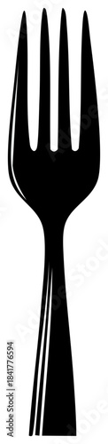 Silhouette of a black fork against a white background, culinary and dining concept.