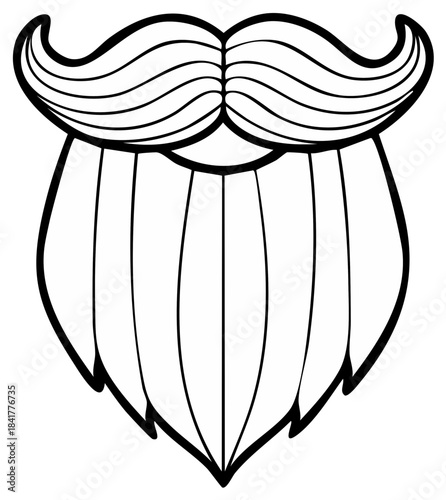 Stylized illustration of a beard and mustache, monochrome line art, vector design for barbershops and grooming.