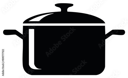 Black cooking pot silhouette with lid and handles isolated on white background